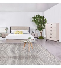 Maxwell 4 Pcs Queen Bedroom Suite Fabric Upholstery MDF Melamine Finishing with Tallboy